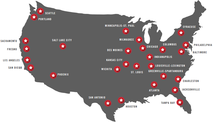 Map of US cities in the Global Cities Initiative