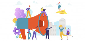 Illustration with megaphone and people