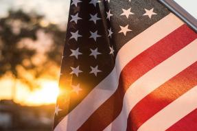 U.S. flag at sunset