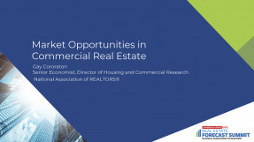 Cover of Gay Cororaton's presentation slides from the 2021 Commercial Real Estate Forecast Summit
