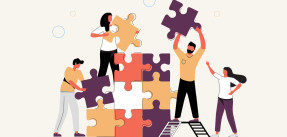 Business concept. Team metaphor. people connecting puzzle elements. Vector illustration flat design style. Symbol of teamwork, c