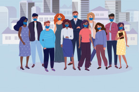 Illustration showing people from different ethnic backgrounds wearing masks