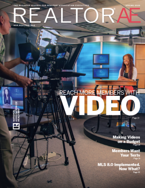 Image of the Spring issue of REALTOR® AE magazine 2020 as seen in a tv/video studio