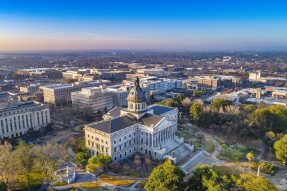 Drone Aerial View of Downtown Columbia, South Carolina, USA