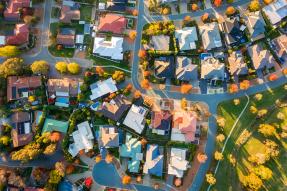 Aerial view of suburban neighborhood
