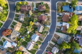 Aerial view of a residential neighborhood
