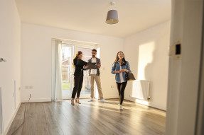 Agent showing empty house to young couple