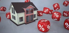 Residential house surrounded by percentage sign cubes