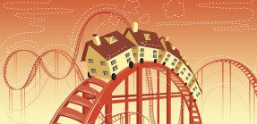 Illustration of houses on roller coaster