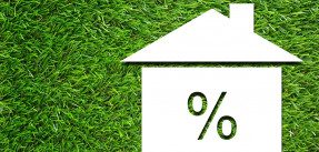 White house and interest rate symbol on green grass background