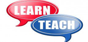 speech bubbles with "learn" "teach"