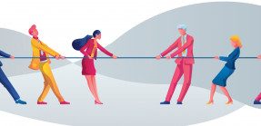 Illustration of business people in tug of war