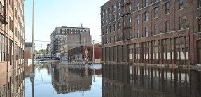 Flooded commercial buildings