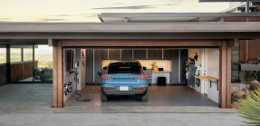 Interior of garage with blue car