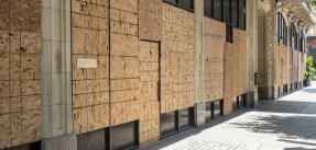 Boarded up windows during George Floyd protest in downtown Los Angeles