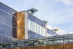 Building facade with solar panels
