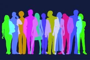 Colorful overlapping silhouettes of people
