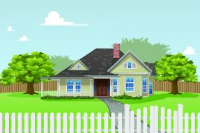 Drawing of a house with a picket fence