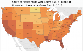Map: Share of Households Who Spend 30% or More of Household Income on Gross Rent in 2018