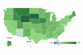 U.S. map in shades of green
