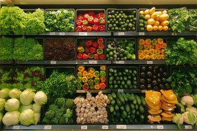 Produce case in a grocery store