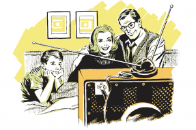Illustration of a family watching TV