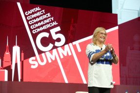 Leslie Rouda Smith onstage at C5 Summit in NY, 2022