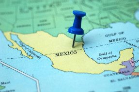 Map with a push pin in Mexico