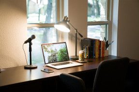Microphone and laptop in home office