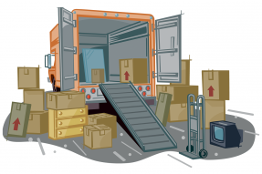 Illustration of a moving van and boxes
