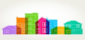 Colorful overlapping silhouettes different house types