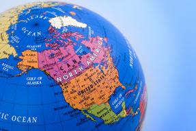 North America on a globe