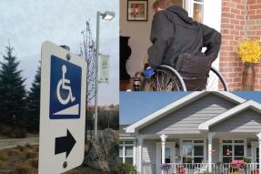 Handicap sign, man in wheelchair, accessible home