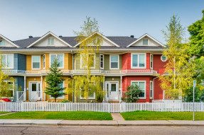 Painted suburban row homes