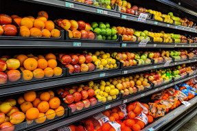 Produce on grocery store shelves