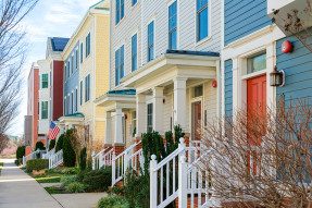 Row of painted townhomes