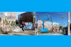 Urban Thinkspace transformed an abandoned lot next to a bus stop in West Philadelphia into an interactive play space.