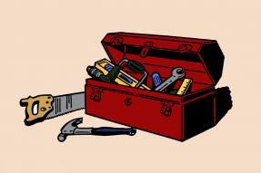 Drawing of a toolbox and tools