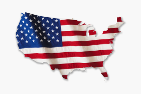 American flag in the shape of the United States of America