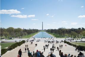 A view of the reflecting pool at the Washington Mall from the Lincoln Memorial