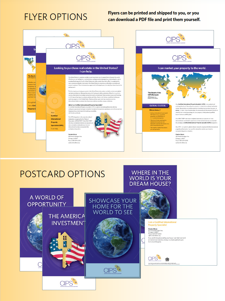 Global Marketing Center flyers and postcards