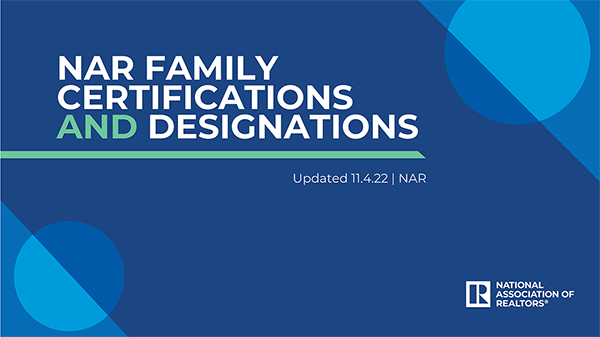 Cover of the NAR Family Designations and Certifications presentation slides