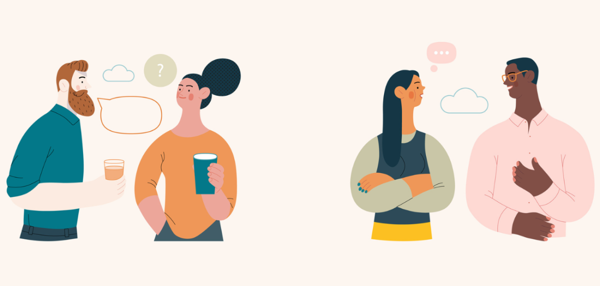 Modern flat vector concept illustration of talking people, half-length portrait, user avatar.