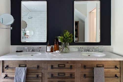 Bathroom with blue accent wall