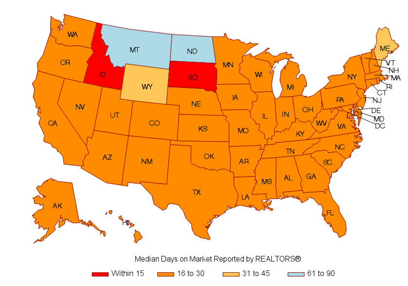 U.S. Map: Median Days on Market Reported by REALTORS®