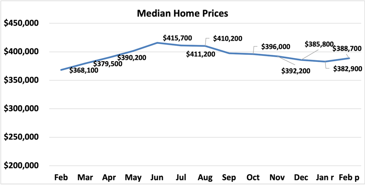 Line graph: Median Home Prices, February 2023 to February 2024