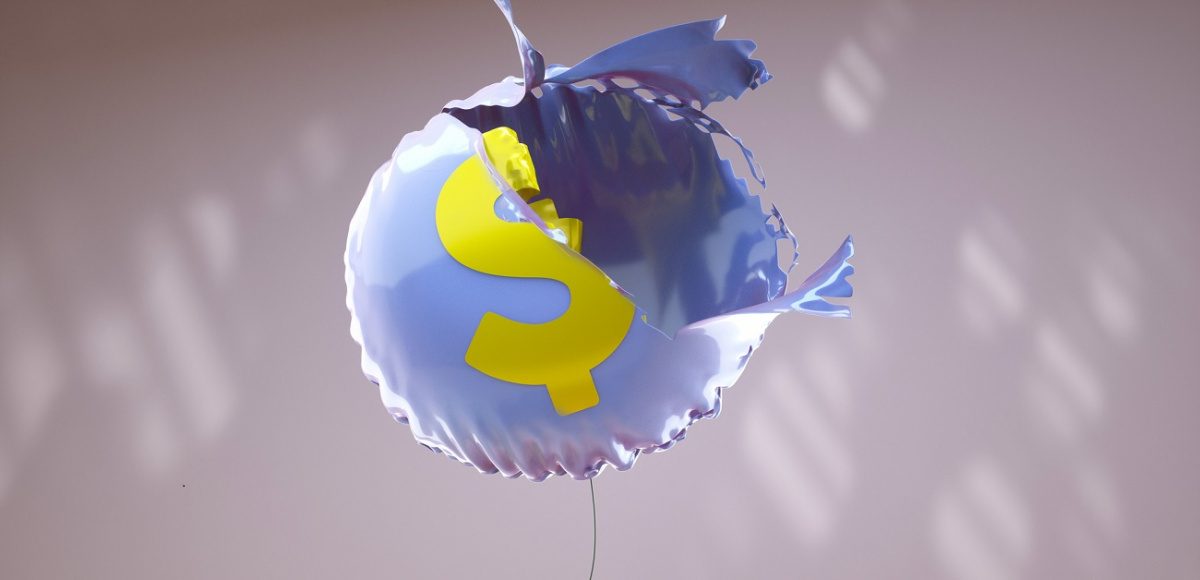 Bursting air balloon with dollar sign