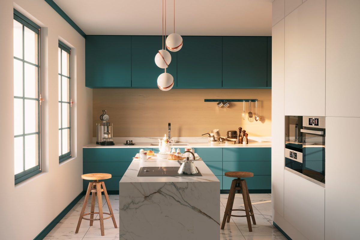 Kitchen Featuring Vining Ivy (a blue-green teal)