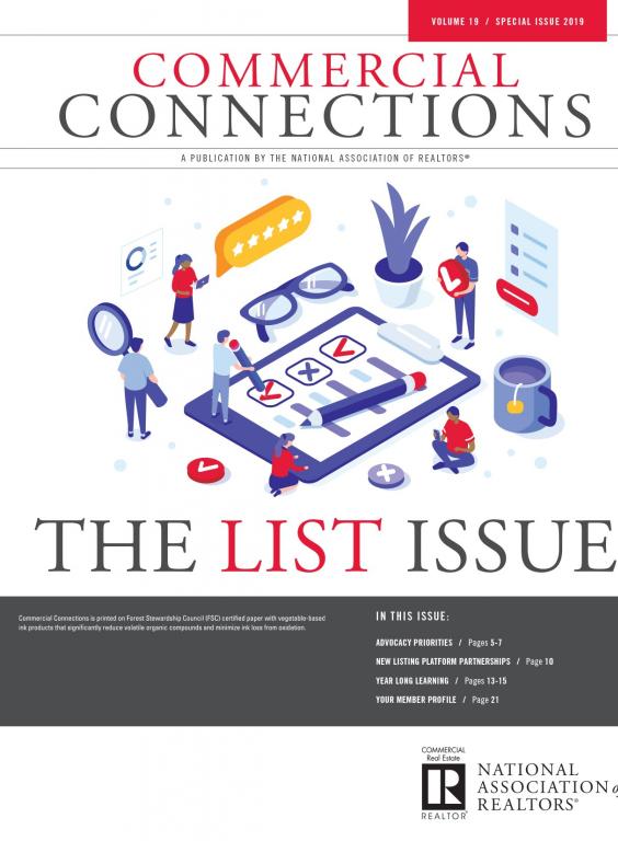 Cover of Commercial Connections, Summer 2019 publication showing a list graphic