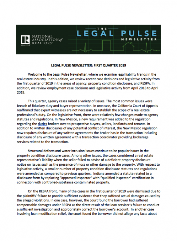 cover of document: Legal Pulse Newsletter 1Q 2019
